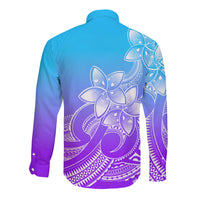 Polynesian Pride Plumeria Flowers Long Sleeve Button Shirt Polynesian Tribal Gradient Purple LT9 - Polynesian Pride