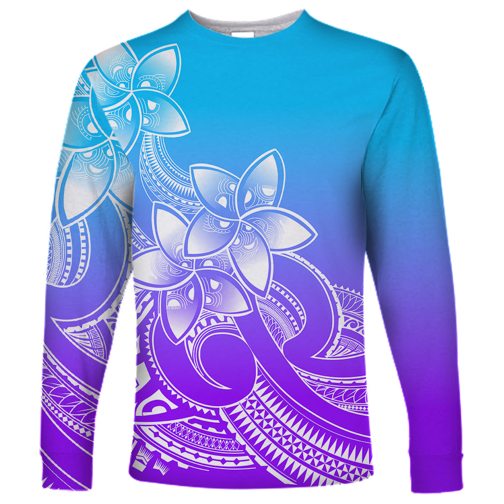 Polynesian Pride Plumeria Flowers Long Sleeve Shirt Polynesian Tribal Gradient Purple LT9 Unisex Purple - Polynesian Pride