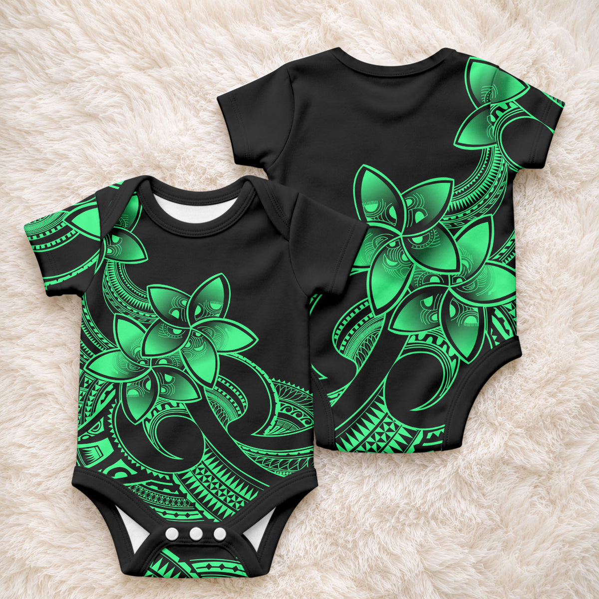 Polynesian Pride Plumeria Flowers Baby Onesie Polynesian Tribal Green Vibe
