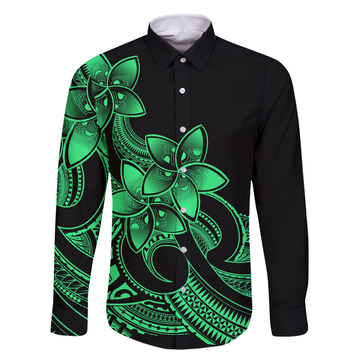 Polynesian Matching Outfit For Family Plumeria Flowers Long Dress Hawaiian Shirt Polynesian Tribal Green Vibe LT9