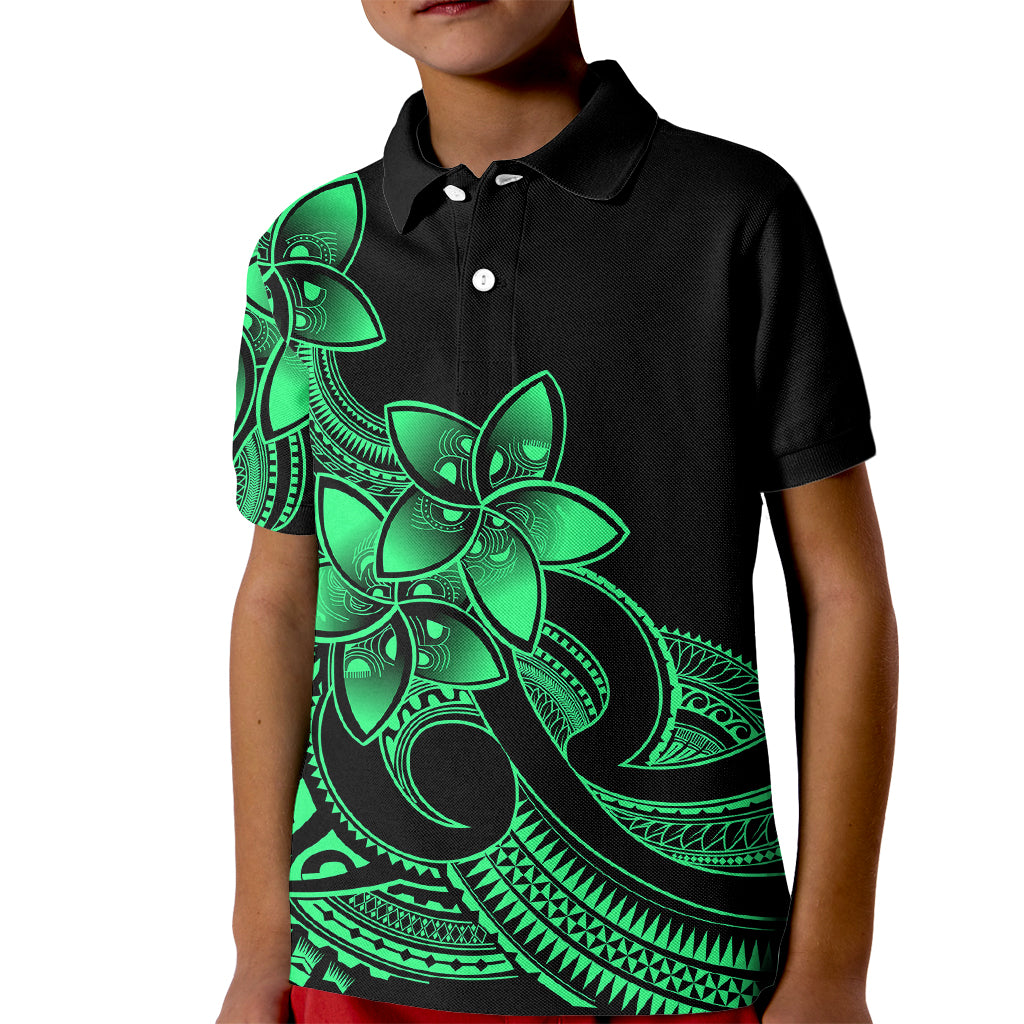 Polynesian Pride Plumeria Flowers Kid Polo Shirt Polynesian Tribal Green Vibe LT9 Kid Green - Polynesian Pride