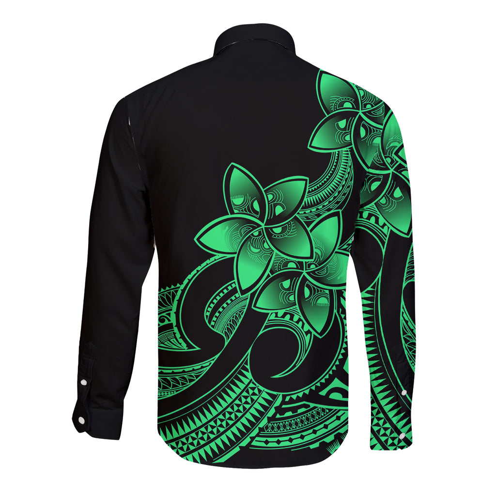 Polynesian Pride Plumeria Flowers Long Sleeve Button Shirt Polynesian Tribal Green Vibe LT9 - Polynesian Pride