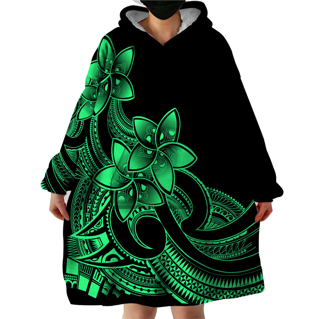 Polynesian Pride Plumeria Flowers Wearable Blanket Hoodie Polynesian Tribal Green Vibe LT9 - Polynesian Pride