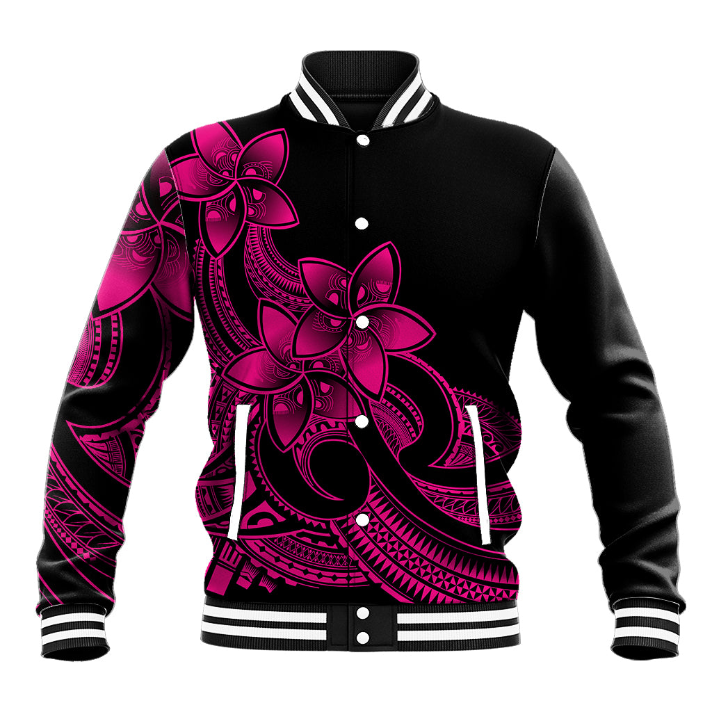 Polynesian Pride Plumeria Flowers Baseball Jacket Polynesian Tribal Pink Vibe LT9 Unisex Pink - Polynesian Pride