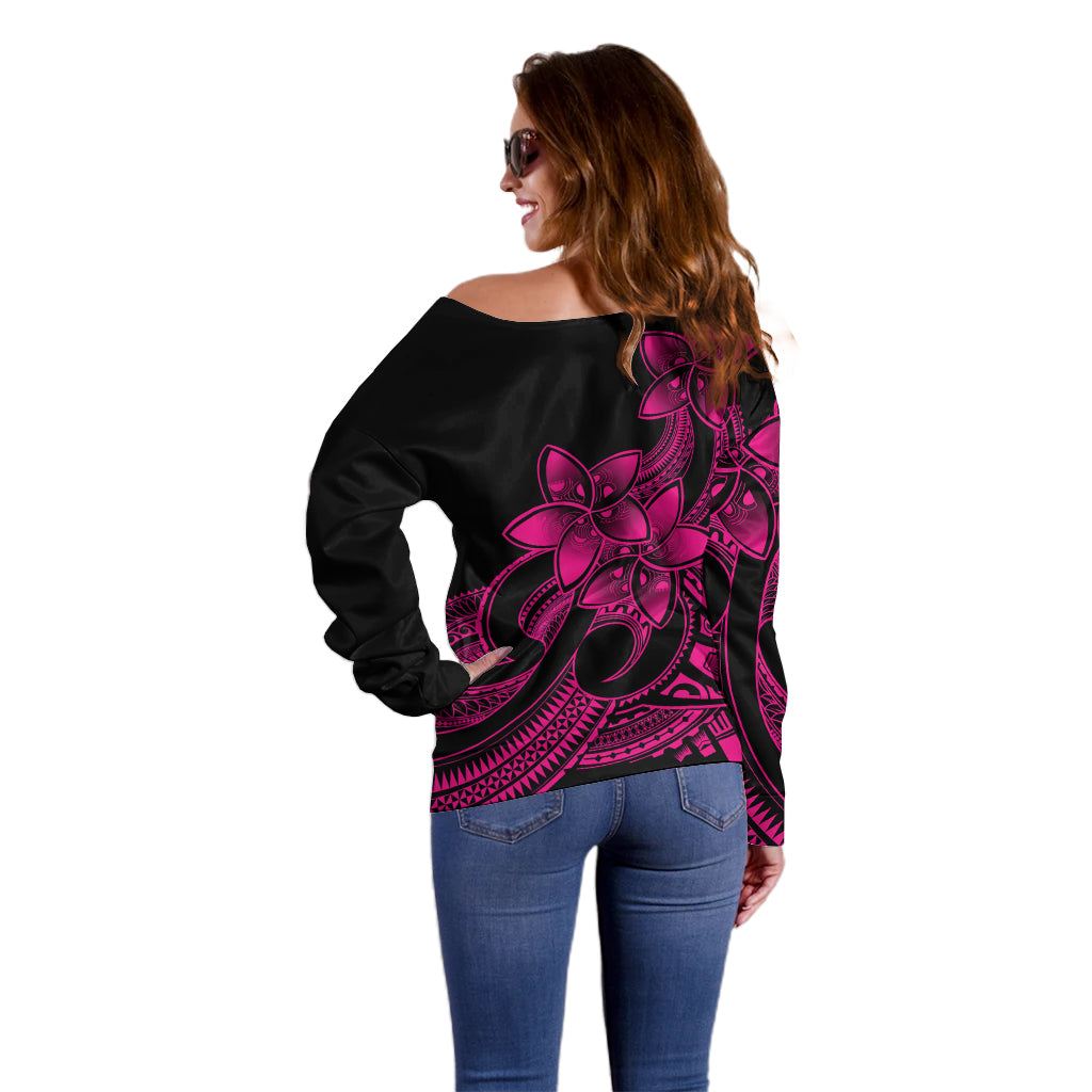 Polynesian Pride Plumeria Flowers Off Shoulder Sweater Polynesian Tribal Pink Vibe LT9 - Polynesian Pride