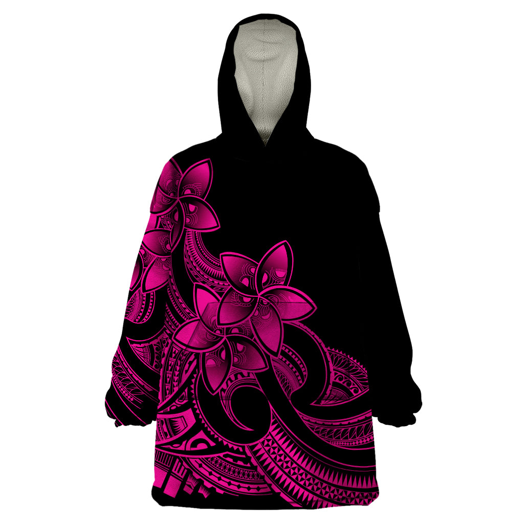 Polynesian Pride Plumeria Flowers Wearable Blanket Hoodie Polynesian Tribal Pink Vibe LT9 One Size Pink - Polynesian Pride