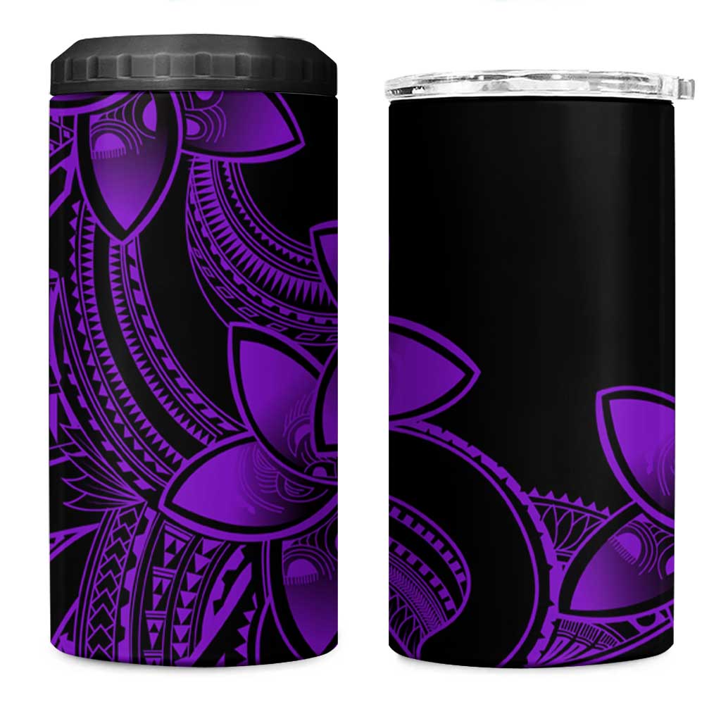 Polynesian Tribal Plumeria Flowers 4 in 1 Can Cooler Tumbler Purple Vibe