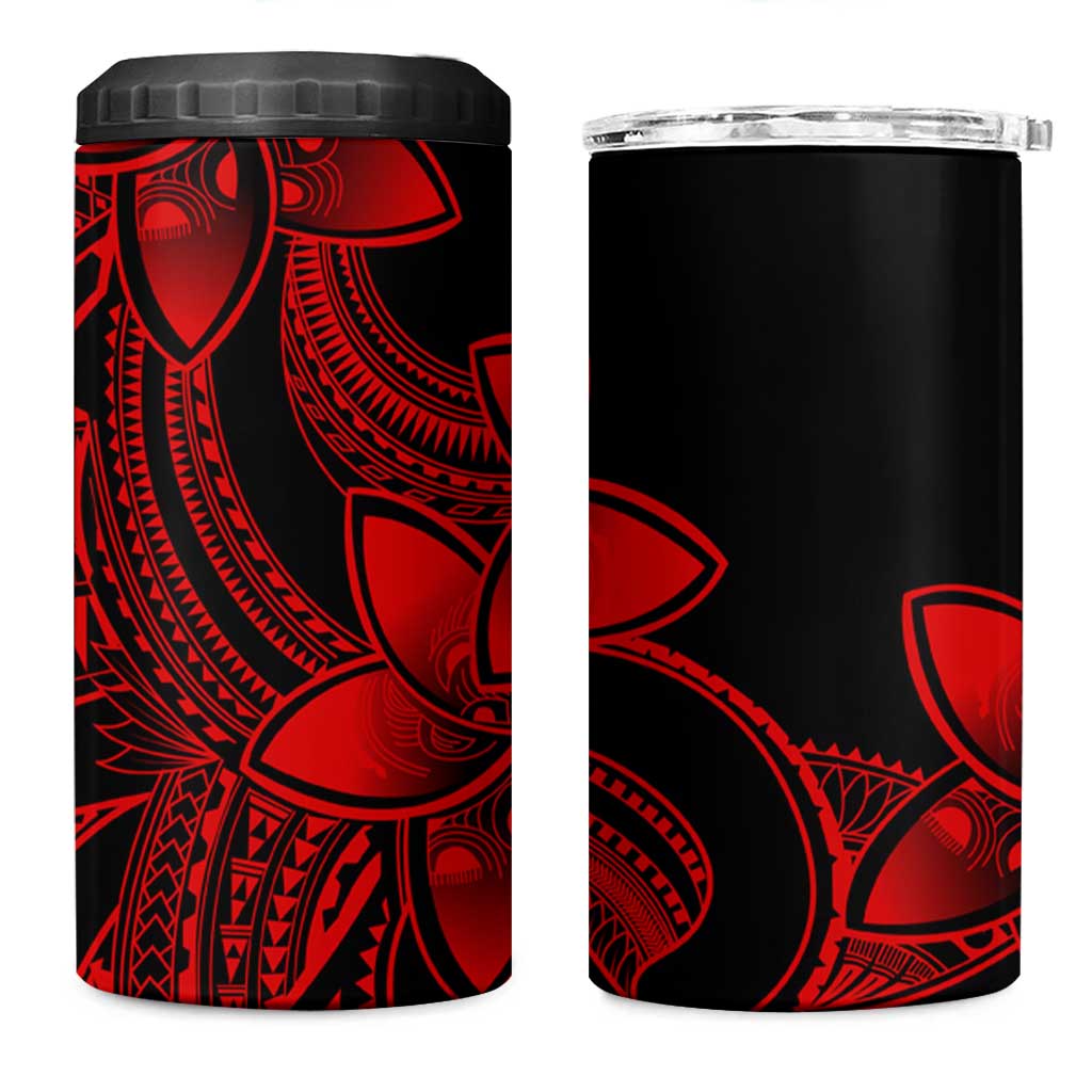 Polynesian Tribal Plumeria Flowers 4 in 1 Can Cooler Tumbler Red Vibe