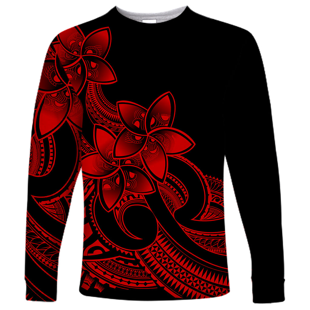 Polynesian Pride Plumeria Flowers Long Sleeve Shirt Polynesian Tribal Red Vibe LT9 Unisex Red - Polynesian Pride