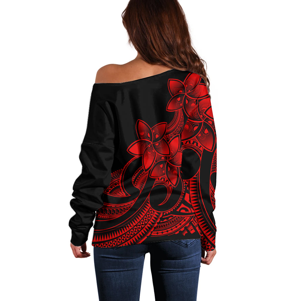 Polynesian Pride Plumeria Flowers Off Shoulder Sweater Polynesian Tribal Red Vibe LT9 - Polynesian Pride