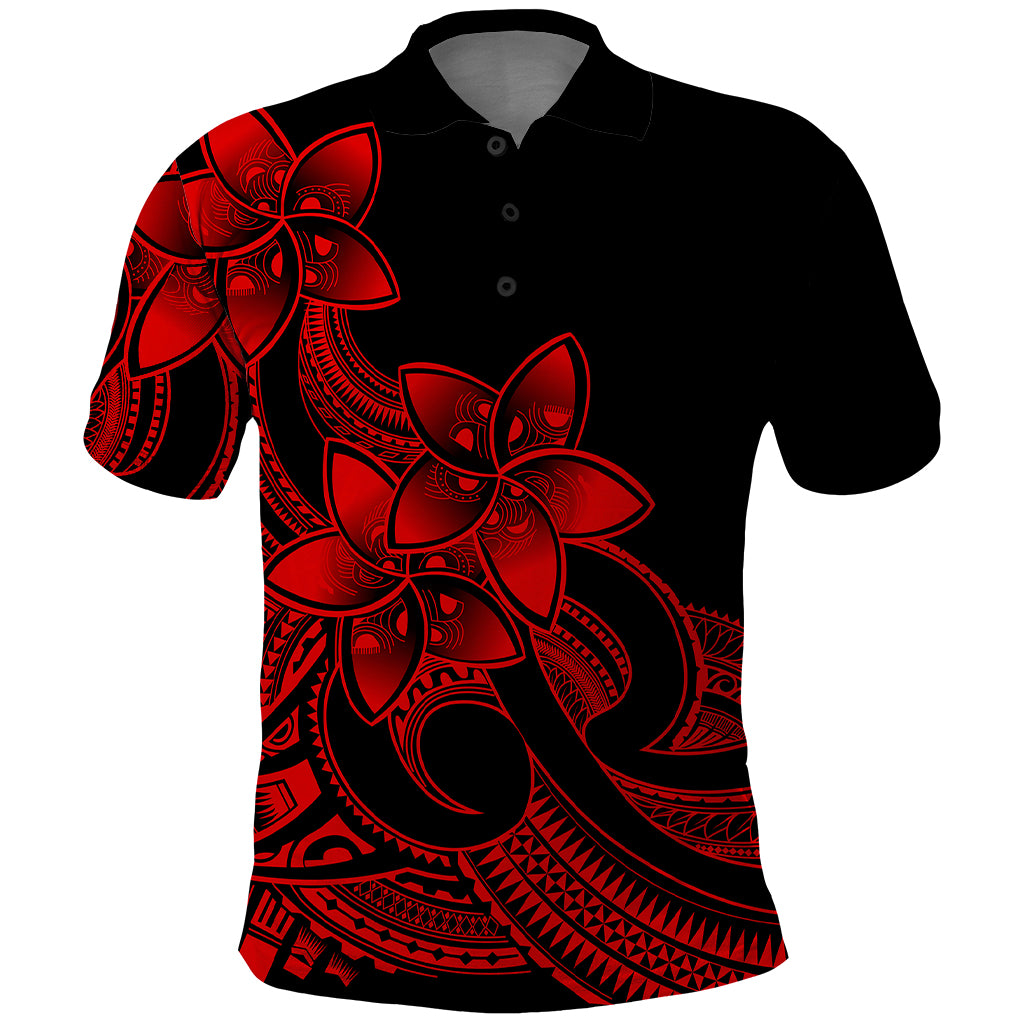 Polynesian Pride Plumeria Flowers Polo Shirt Polynesian Tribal Red Vibe LT9 Red - Polynesian Pride