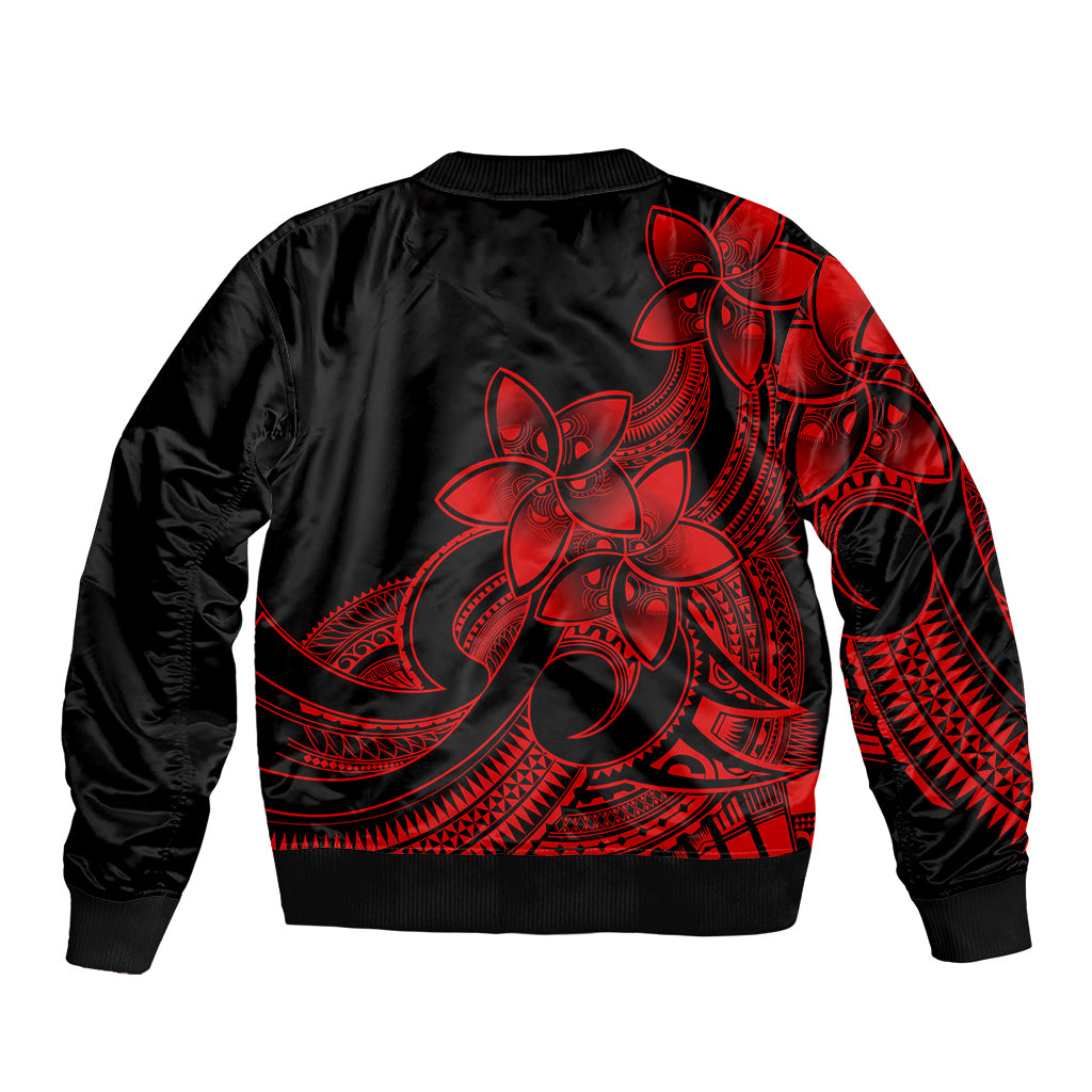 Polynesian Pride Plumeria Flowers Sleeve Zip Bomber Jacket Polynesian Tribal Red Vibe LT9 - Polynesian Pride