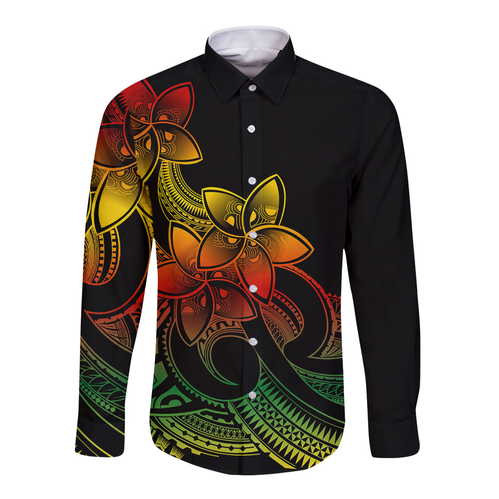 Polynesian Pride Plumeria Flowers Long Sleeve Button Shirt Polynesian Tribal Reggae Vibe LT9 Unisex Reggae - Polynesian Pride