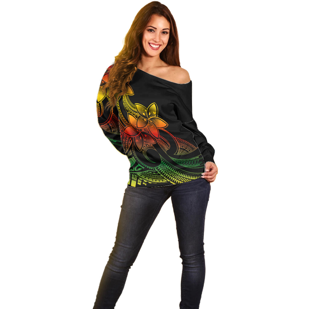 Polynesian Pride Plumeria Flowers Off Shoulder Sweater Polynesian Tribal Reggae Vibe LT9 - Polynesian Pride