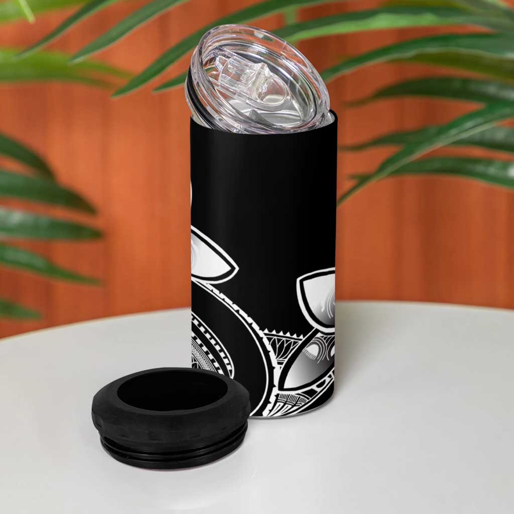 Polynesian Tribal Plumeria Flowers 4 in 1 Can Cooler Tumbler Black Vibe