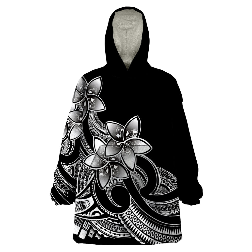 Polynesian Pride Plumeria Flowers Wearable Blanket Hoodie Polynesian Tribal White Vibe LT9 One Size White - Polynesian Pride