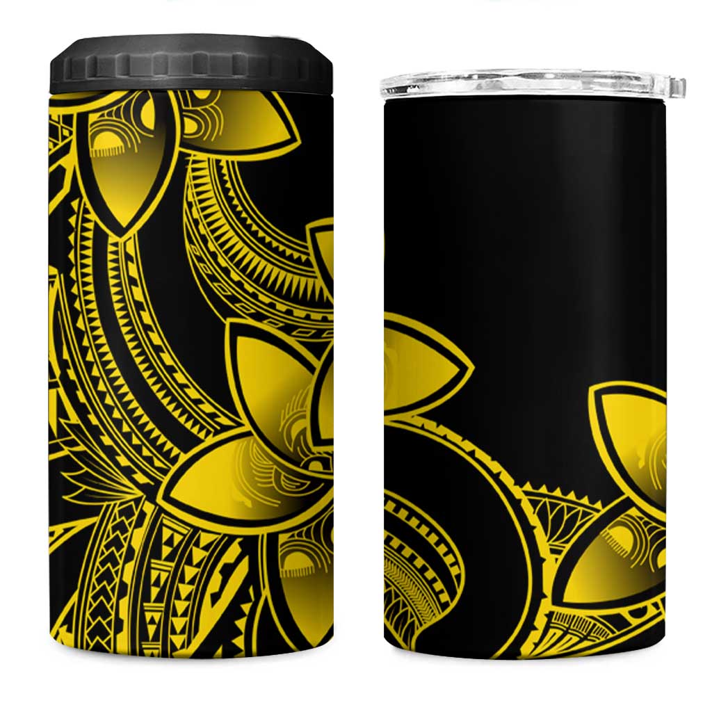 Polynesian Tribal Plumeria Flowers 4 in 1 Can Cooler Tumbler Yellow Vibe