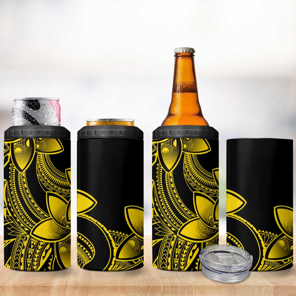 Polynesian Tribal Plumeria Flowers 4 in 1 Can Cooler Tumbler Yellow Vibe