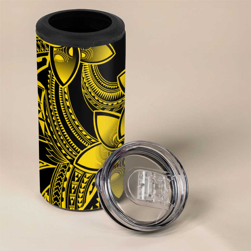 Polynesian Tribal Plumeria Flowers 4 in 1 Can Cooler Tumbler Yellow Vibe
