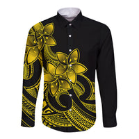Polynesian Pride Plumeria Flowers Long Sleeve Button Shirt Polynesian Tribal Yellow Vibe LT9 Unisex Yellow - Polynesian Pride