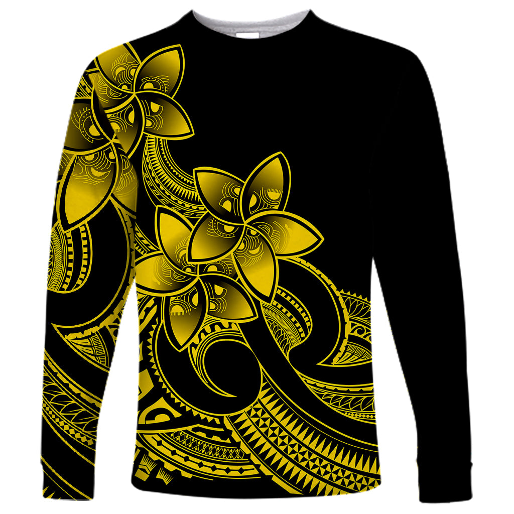 Polynesian Pride Plumeria Flowers Long Sleeve Shirt Polynesian Tribal Yellow Vibe LT9 Unisex Yellow - Polynesian Pride