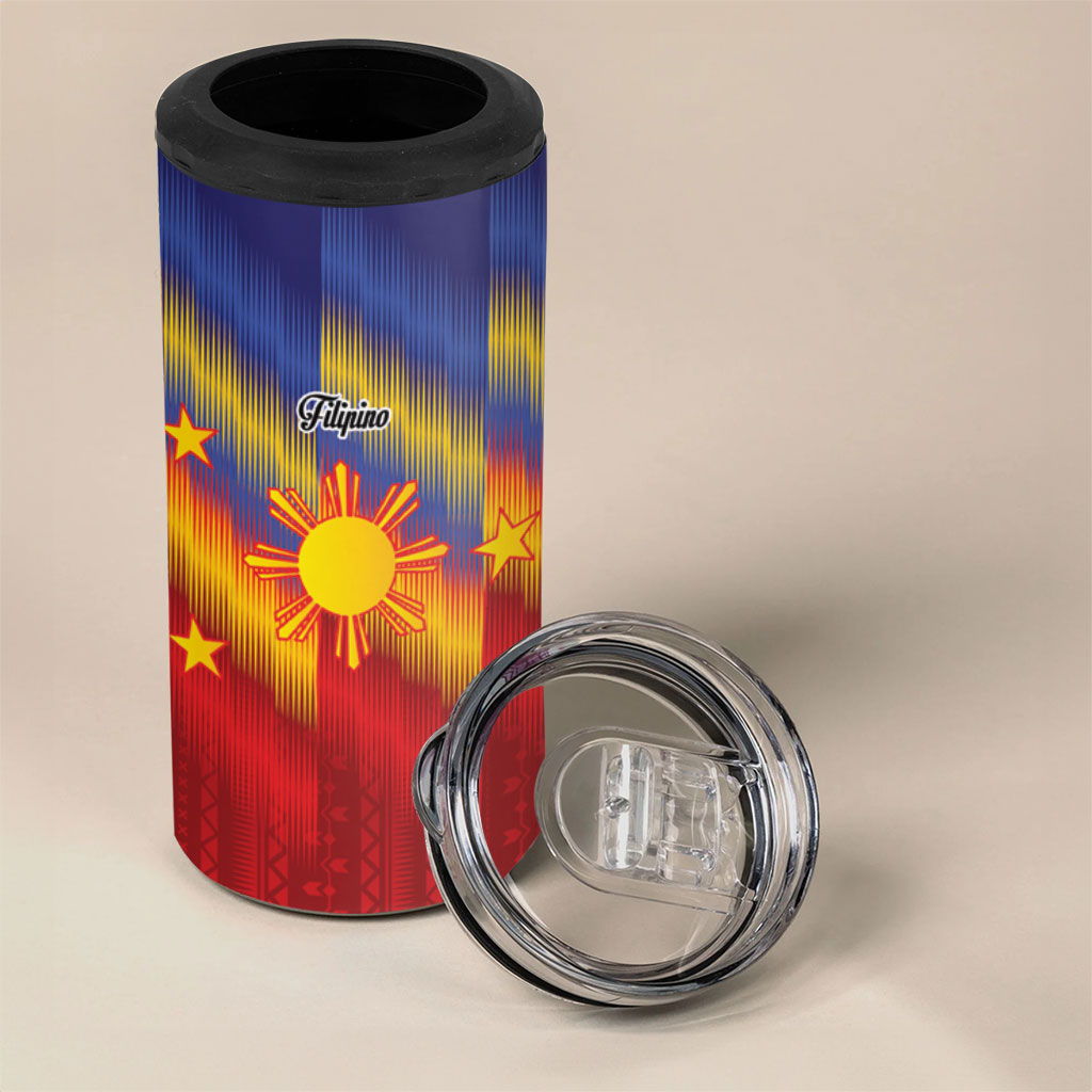 Personalized Philippines Eight Rays Sun 4 in 1 Can Cooler Tumbler Traditional Filipino Igorot Pattern Motif
