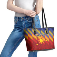 Personalized Philippines Eight Rays Sun Leather Tote Bag Traditional Filipino Igorot Pattern Motif