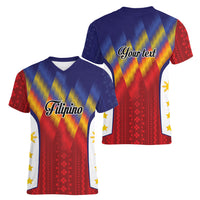 Personalized Philippines Eight Rays Sun Women V-Neck T-Shirt Traditional Filipino Igorot Pattern Motif