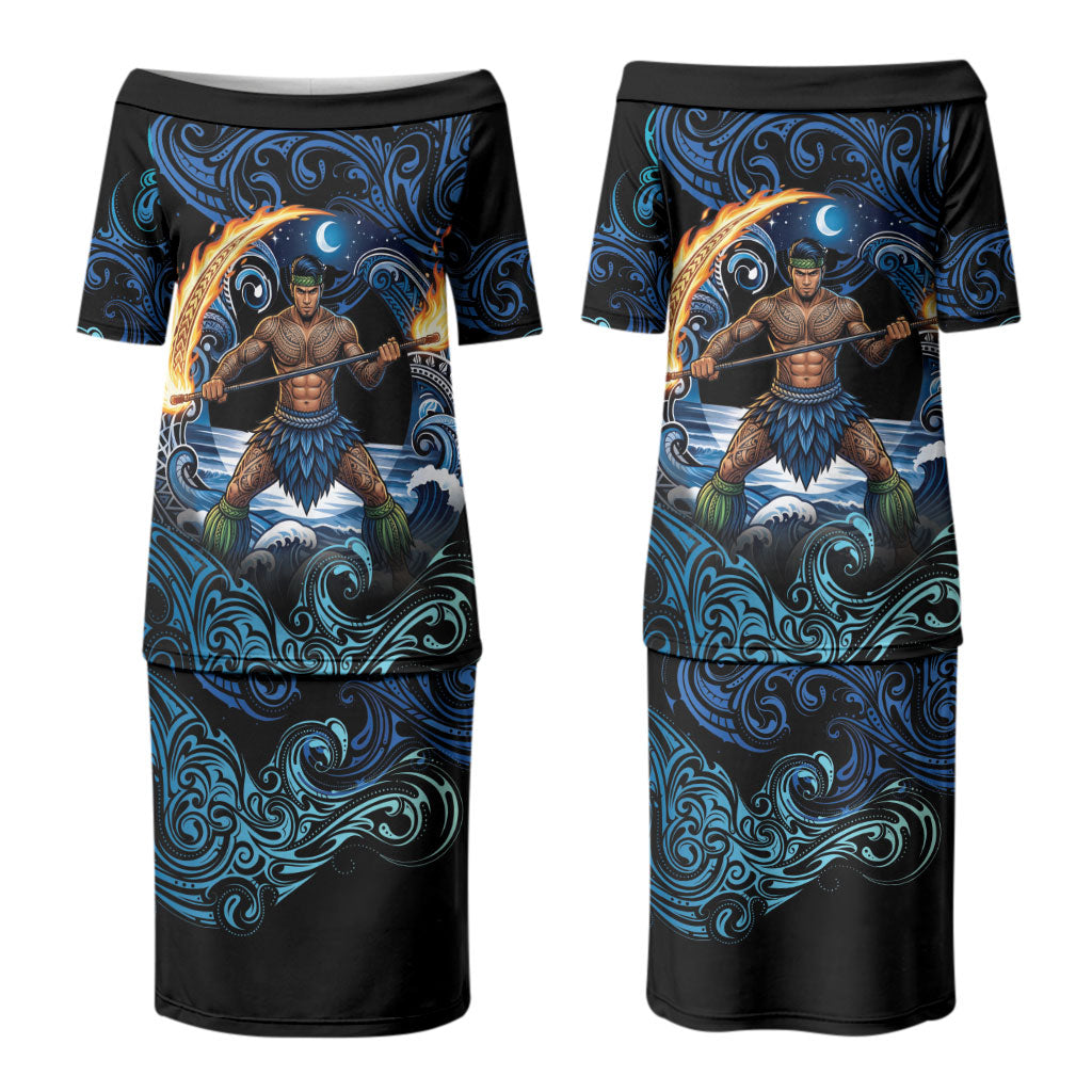 Samoa Siva Afi Couples Matching Puletasi and Long Sleeve Button Shirt Fireknife Fire Dance Pacific Tribal Motif