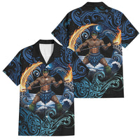 Samoa Siva Afi Family Matching Long Sleeve Bodycon Dress and Hawaiian Shirt Fireknife Fire Dance Pacific Tribal Motif