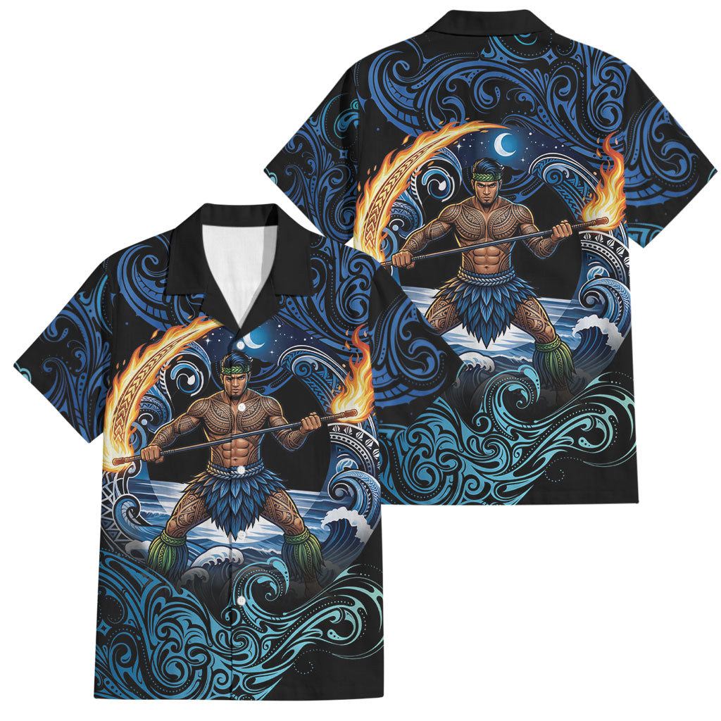 Samoa Siva Afi Family Matching Off Shoulder Maxi Dress and Hawaiian Shirt Fireknife Fire Dance Pacific Tribal Motif