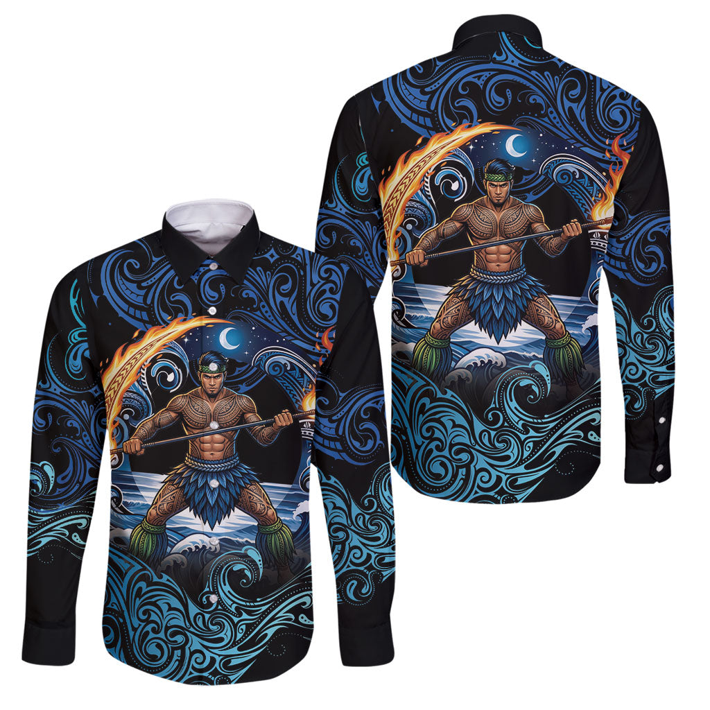Samoa Siva Afi Family Matching Tank Maxi Dress and Hawaiian Shirt Fireknife Fire Dance Pacific Tribal Motif