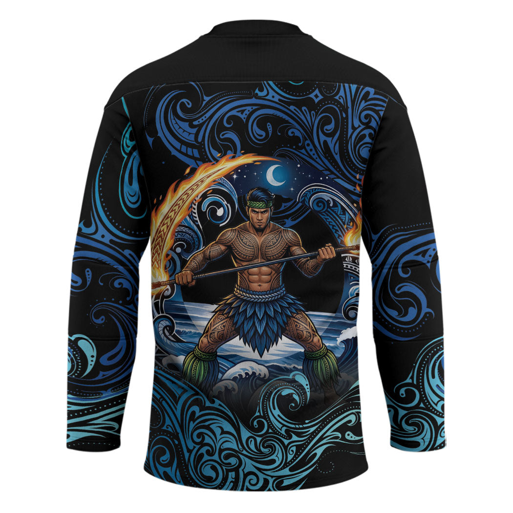 Samoa Siva Afi Hockey Jersey Fireknife Fire Dance Pacific Tribal Motif