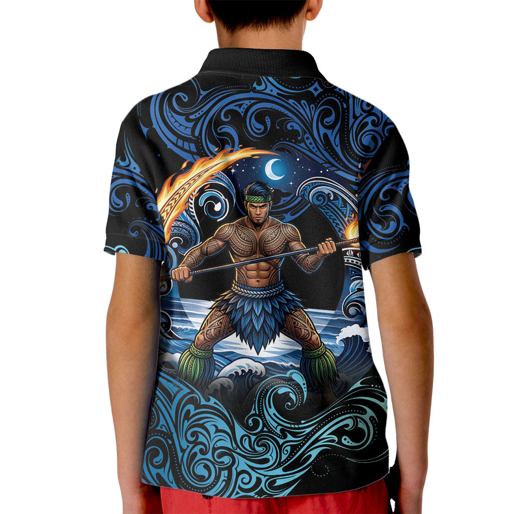 Samoa Siva Afi Kid Polo Shirt Fireknife Fire Dance Pacific Tribal Motif
