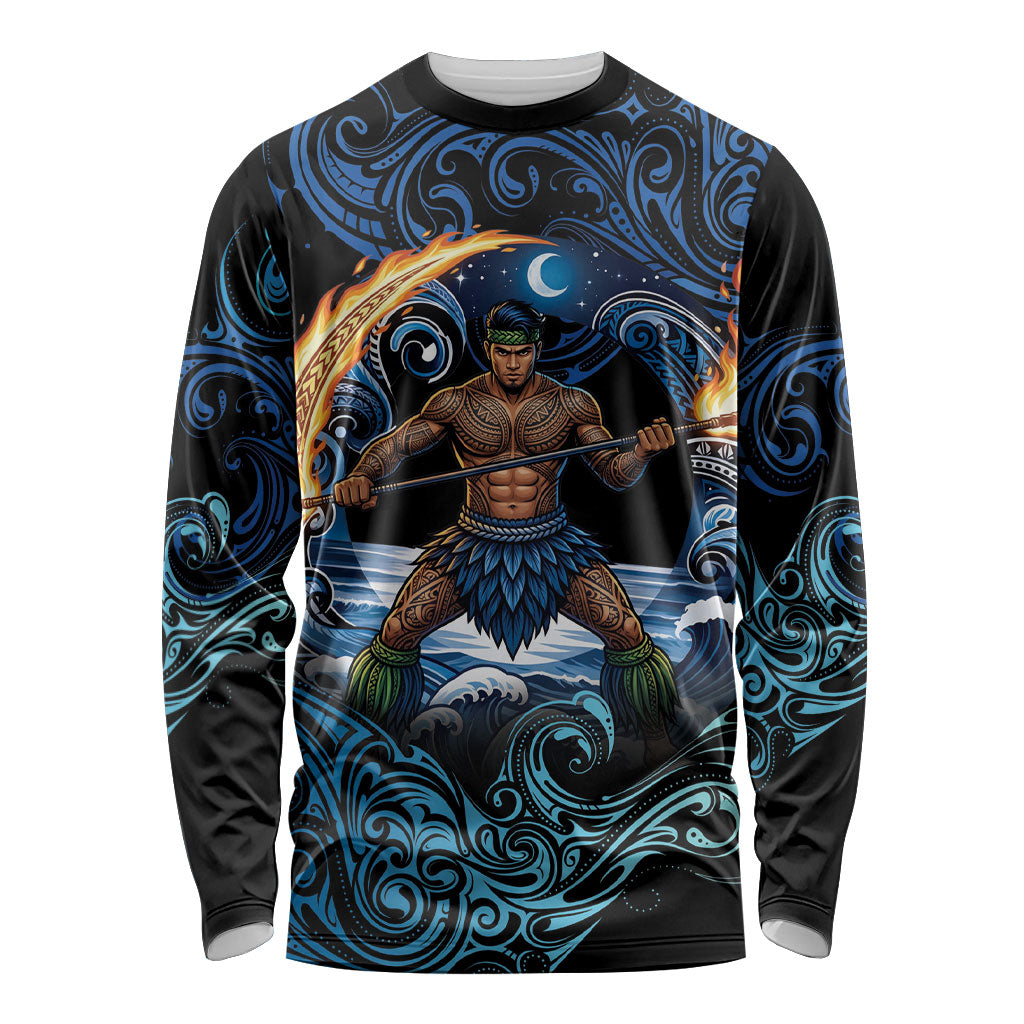 Samoa Siva Afi Long Sleeve Shirt Fireknife Fire Dance Pacific Tribal Motif
