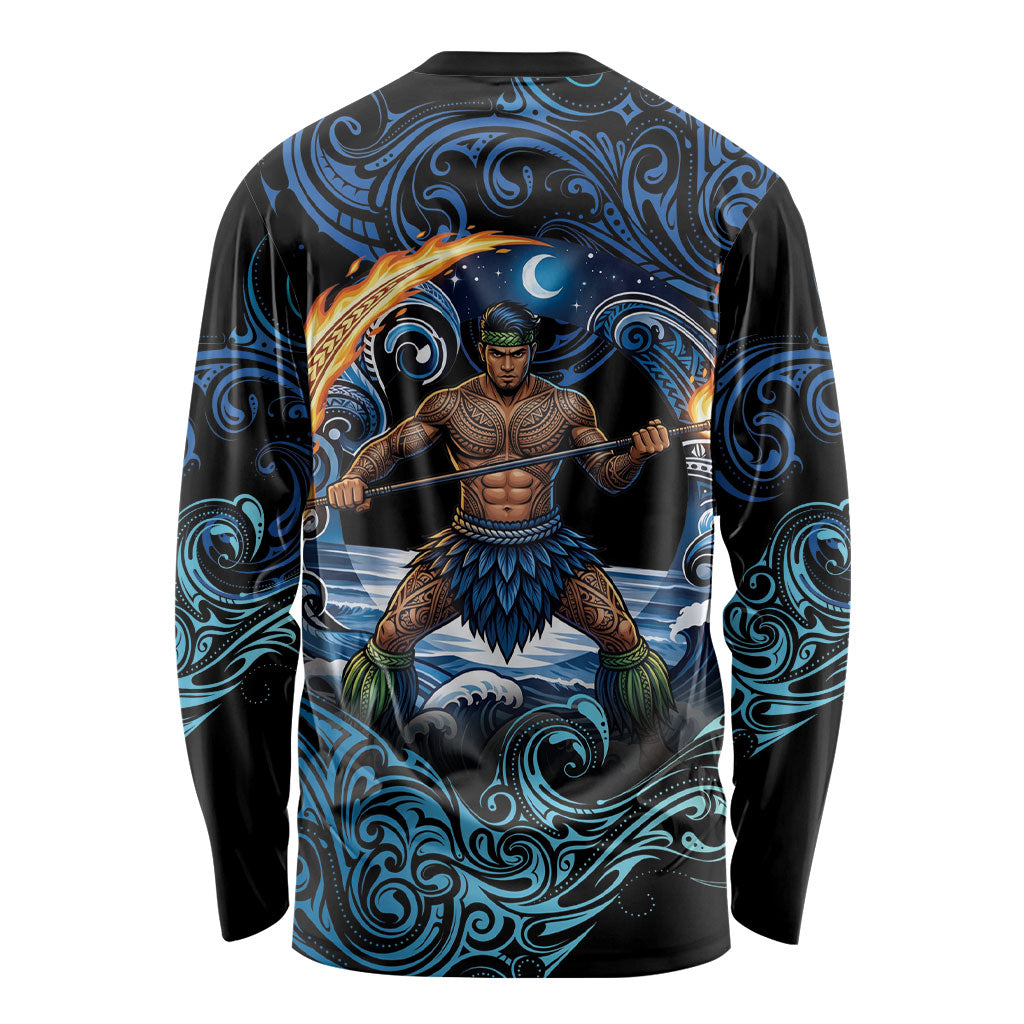 Samoa Siva Afi Long Sleeve Shirt Fireknife Fire Dance Pacific Tribal Motif