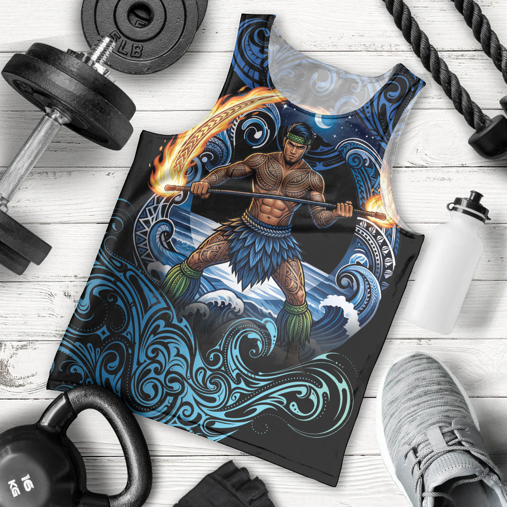Samoa Siva Afi Men Tank Top Fireknife Fire Dance Pacific Tribal Motif