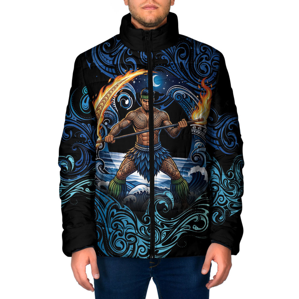 Samoa Siva Afi Padded Jacket Fireknife Fire Dance Pacific Tribal Motif