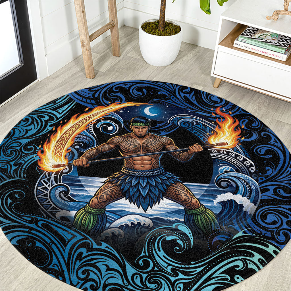Samoa Siva Afi Round Carpet Fireknife Fire Dance Pacific Tribal Motif