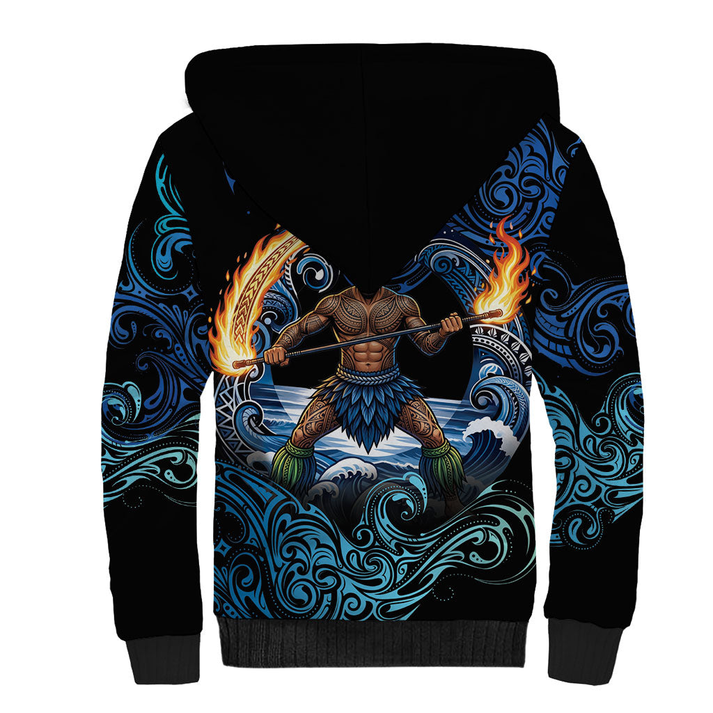 Samoa Siva Afi Sherpa Hoodie Fireknife Fire Dance Pacific Tribal Motif