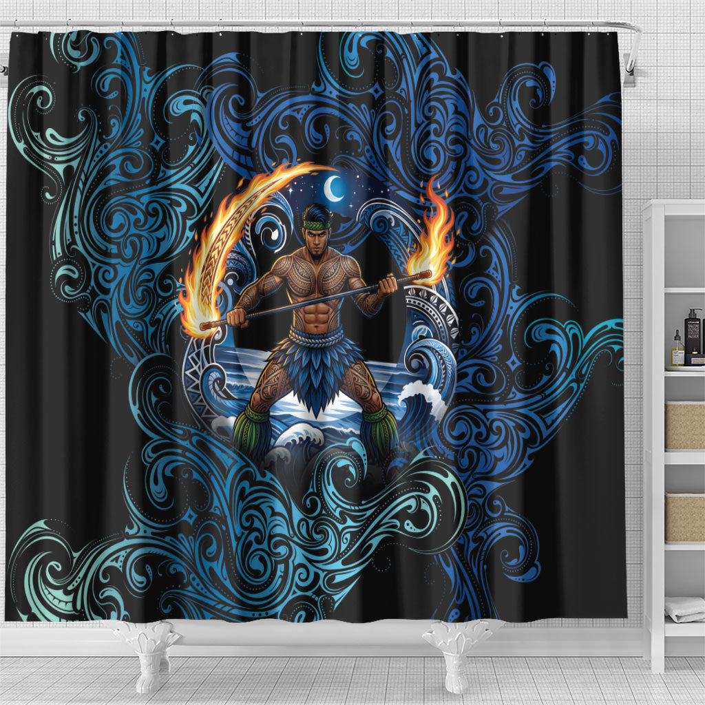 Samoa Siva Afi Shower Curtain Fireknife Fire Dance Pacific Tribal Motif
