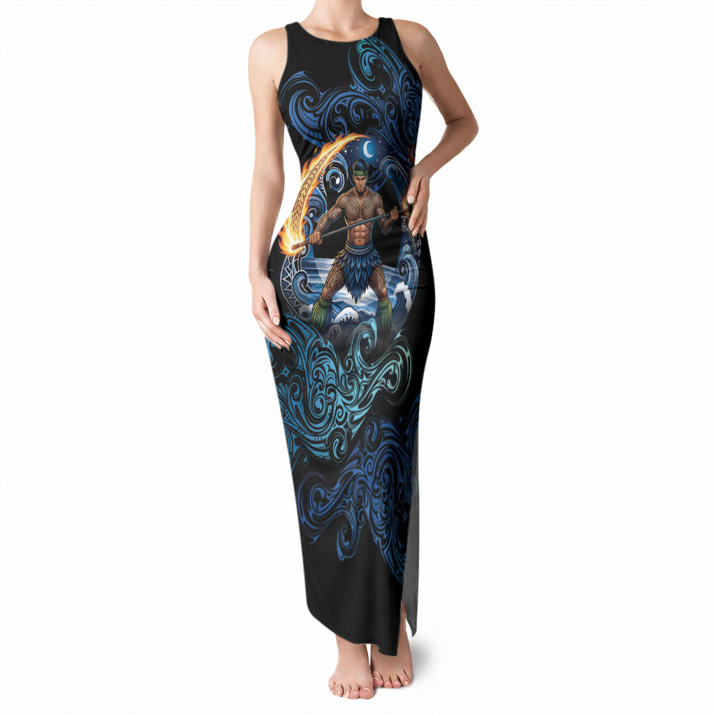 Samoa Siva Afi Tank Maxi Dress Fireknife Fire Dance Pacific Tribal Motif