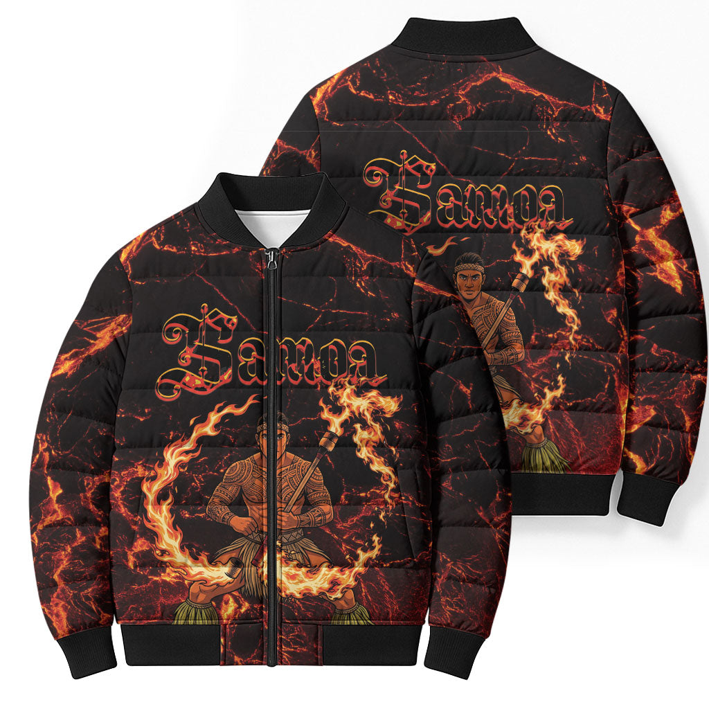 Samoa Siva Afi Dance Fireknife Bomber Puffer Jacket Polynesian Heritage Fire Dance