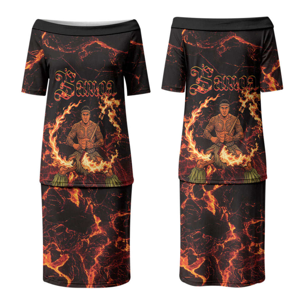 Samoa Siva Afi Dance Fireknife Couples Matching Puletasi and Hawaiian Shirt Polynesian Heritage Fire Dance