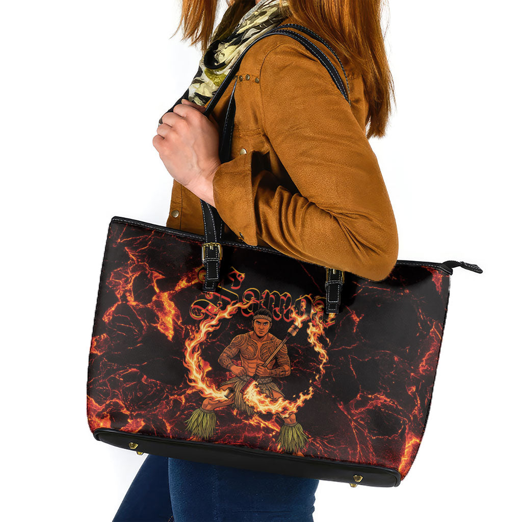 Samoa Siva Afi Dance Fireknife Leather Tote Bag Polynesian Heritage Fire Dance