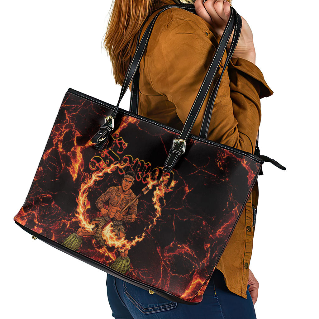 Samoa Siva Afi Dance Fireknife Leather Tote Bag Polynesian Heritage Fire Dance