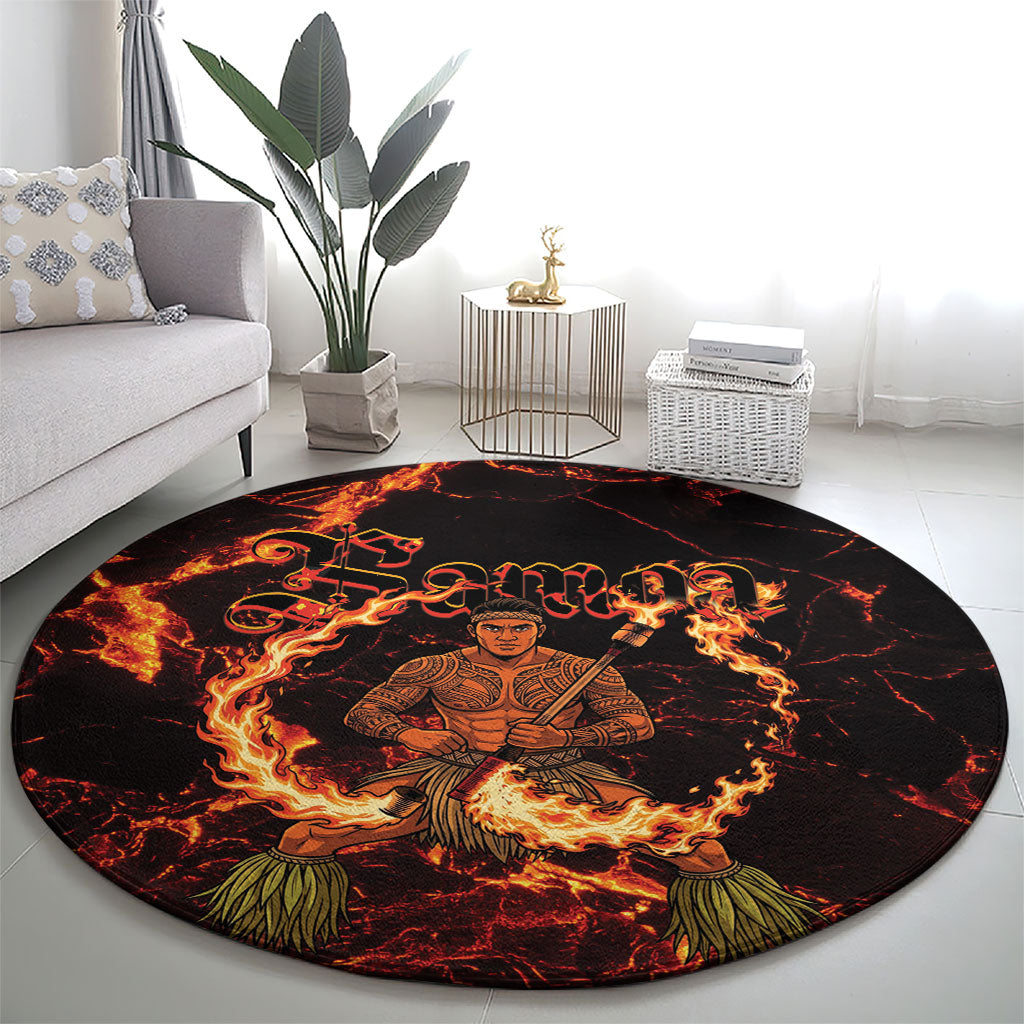 Samoa Siva Afi Dance Fireknife Round Carpet Polynesian Heritage Fire Dance