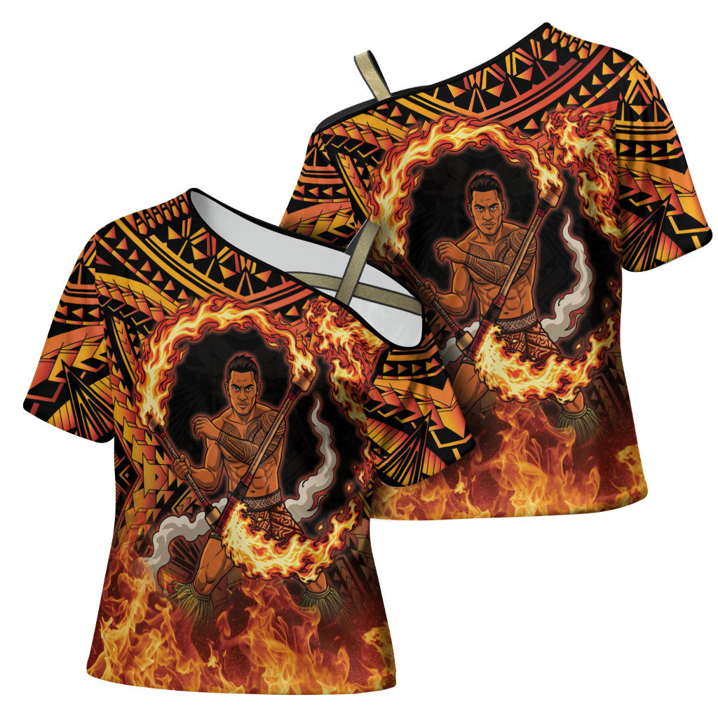 Samoa Siva Afi Dance Fireknife Cross Shoulder Shirt Samoan Tribal Motif Dancing in the Fire
