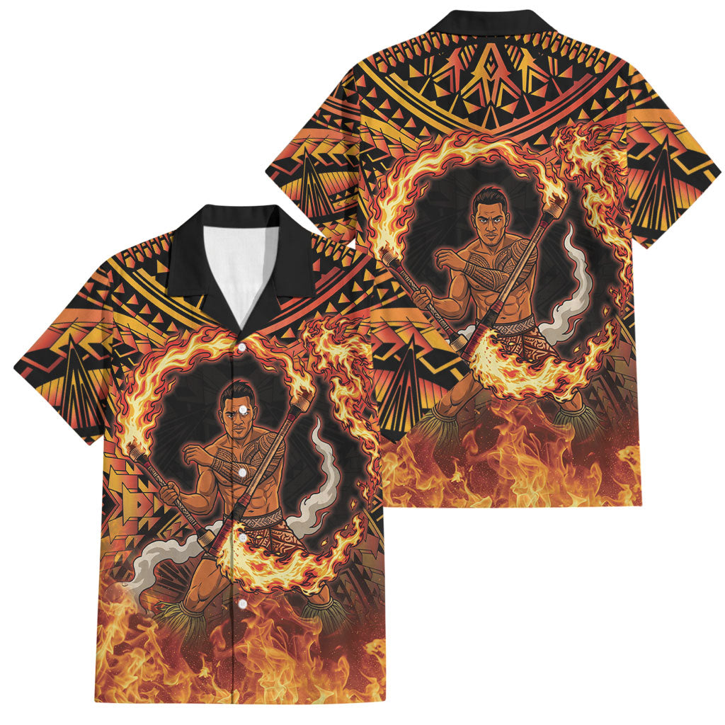 Samoa Siva Afi Dance Fireknife Family Matching Long Sleeve Bodycon Dress and Hawaiian Shirt Samoan Tribal Motif Dancing in the Fire