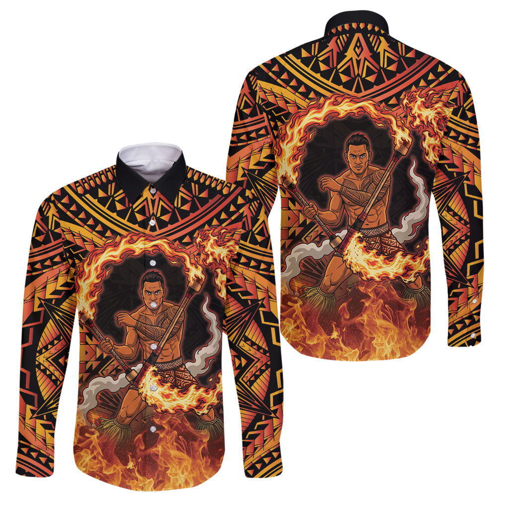 Samoa Siva Afi Dance Fireknife Family Matching Off Shoulder Short Dress and Hawaiian Shirt Samoan Tribal Motif Dancing in the Fire